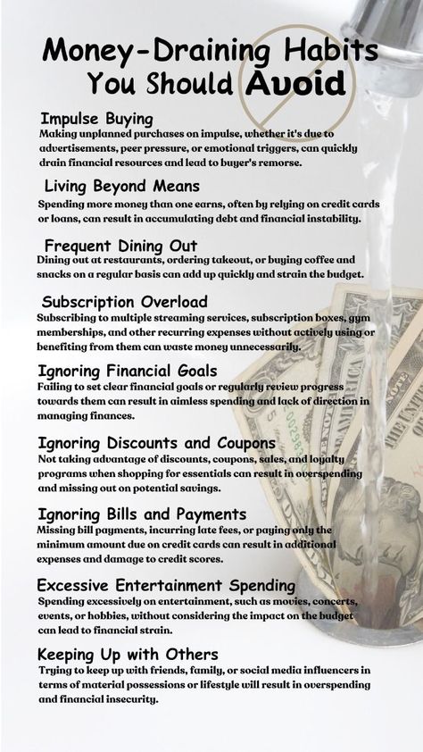 Money Draining Habits You Should Avoid! Check more at https://stormygamer.cloud/money-draining-habits-you-should-avoid/ Financial Tips For 20s, Money Management Activities, Financial Knowledge, Saving Money Chart, Financial Mistakes, Money Saving Methods, Money Saving Techniques, Saving Money Budget, Money Management Advice