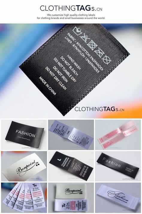 Satin printed labels is mainly made of polyester. It can achieve the best washing effect, will not fade after long-term washing. It is slippery and comfortable to touch the skin. Satin printed labels are the most common printed clothing labels. Almost any clothing and washing products will use it; it is usually used as a washing instruction mark, and sometimes it is also used as the main label and size label. It is usually middle-folded, sewn on the inside of the garment. Info@ClothingTags.cn Printed Clothing Labels, Labels For Clothing, Labels Clothing, Main Label, Clothing Labels Design, Washing Labels, Hang Tag Design, Initials Logo Design, Clothing Packaging