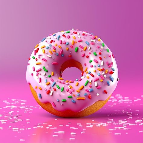 3D pink Donut 3d Donut, Donut Images, Donut Pictures, Donut With Sprinkles, Food 3d, Donut Art, Donut Design, Pink Donut, Food Cafe