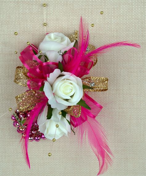 corsages Pink Wedding Corsage, Hot Pink Wrist Corsage Prom, Prom Corsages 2024, Unique Corsage Ideas, Hot Pink Corsage And Boutonniere, Bouquets For Prom, Pink Corsages, Corsage Diy, Mother Of Bride Corsage