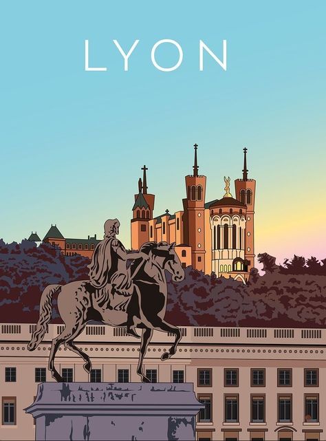 France Vintage, Retro Travel Poster, Lyon France, Illustration Graphic, Round The World, Pamplona, Illustration Graphic Design, Vintage Travel Posters, Travel Poster