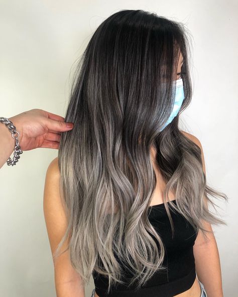 Grey Ombre Hair, Warm Scarves, Black Hair Balayage, Ash Hair Color, Balayage Ombré, Ombre Hair Blonde, Brunette Hair With Highlights, Gorgeous Hair Color, Long Hair Color