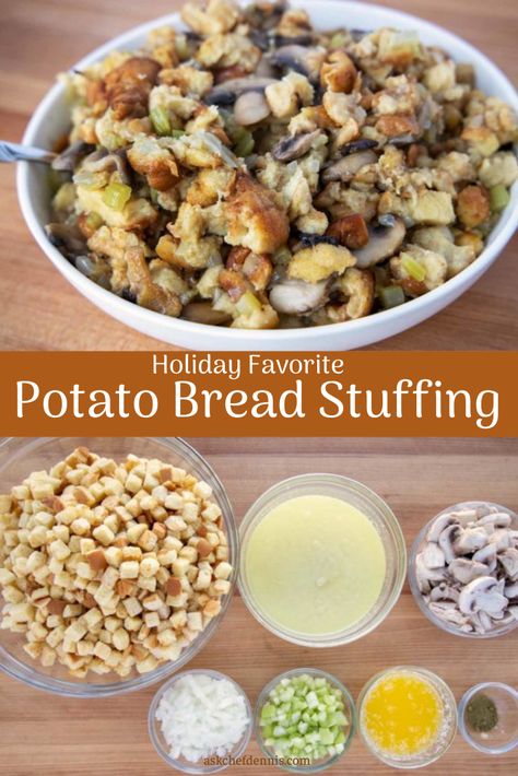 Potato Bread Stuffing, Bread Stuffing Recipes, Homemade Potato Bread, Basic Stuffing Recipe, Side Dish For Chicken, Homemade Turkey Stuffing, Potato Stuffing, Bread Stuffing, Restaurant Style Recipes