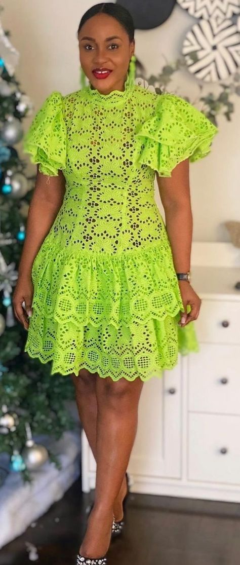 Yellow Lace Dress Styles Nigerian, Lace Coperate Dress, Latest Cord Lace Gown Styles, Short Gown Styles For Material, Lace Short Gown Styles, African Shirt Dress, Short Flare Dress, Lace Dress Classy, Yellow Lace Dresses