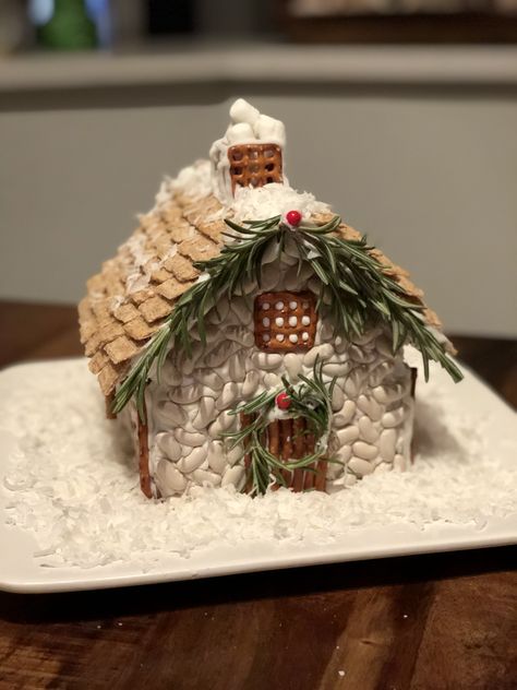 Gingerbread House Rosemary, Natural Gingerbread House Ideas, Taylor Swift Gingerbread House Ideas, Medical Gingerbread House Ideas, Rustic Gingerbread House Decorations, Neutral Gingerbread House, Cottage Core Gingerbread House, Graham Cracker Gingerbread House Design, Cabin Gingerbread House Ideas