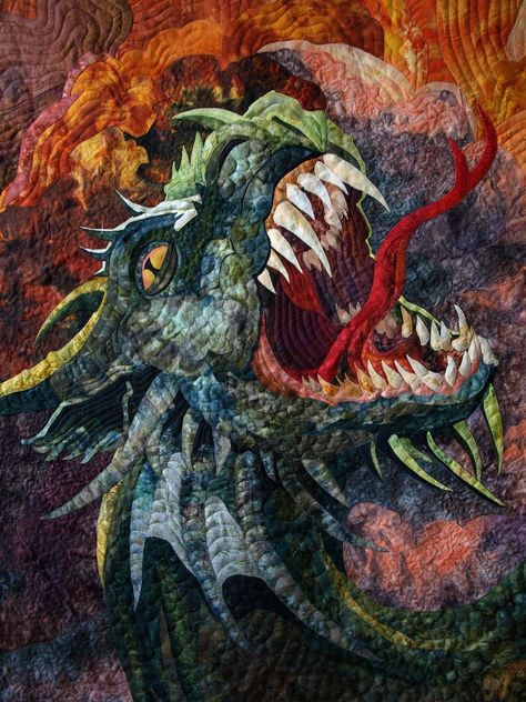 Picture Quilts Patterns, Dragon Quilts Ideas, Dragon Quilts, Dragon Tails, Dragon Quilt, Abstract Quilt, Lotr Art, Landscape Quilts, Picture Quilts