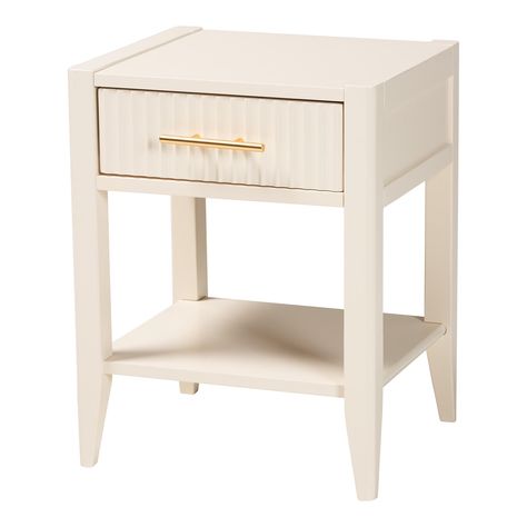 Primrose Mid-Century Fluted Wood 1-Drawer Nightstand - Bed Bath & Beyond - 40841711 Ribbed Nightstands, West Elm Margot Raffia Nightstand, Round Pink Nightstand, White Ribbed Nightstand, Cute Nightstands Pink, Storage For Bedroom, Fluted Wood, Mid Century Nightstand, Bedroom Essentials