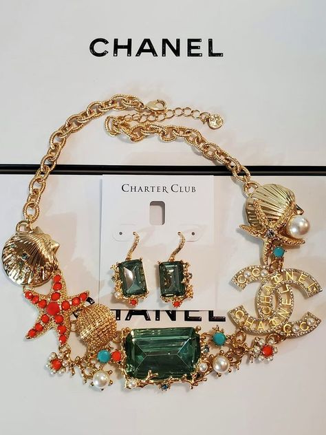 Price $150.00 Only one! Necklace and Earrings Brand Charter Club, new, Gold tone. I added Chanel Big Logo, Size- 44 mm. Necklace length- 18.5" #Chanelgirl #Chanel #cocochanel #ribbon #gifts#gift#necklace Chanel Price, Fishtail Maxi Dress, Chanel Necklace, Charter Club, Necklace And Earrings, Coco Chanel, Gift Necklace, Pandora Charm Bracelet, Necklace Lengths