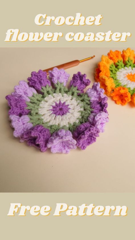 Crochet Morning Glory, Crochet Roses, Crochet Coasters Free Pattern, Flower Coaster, Flower Coasters, Crocheted Flower, Summer Craft, Crochet Coaster Pattern, Crochet Coaster