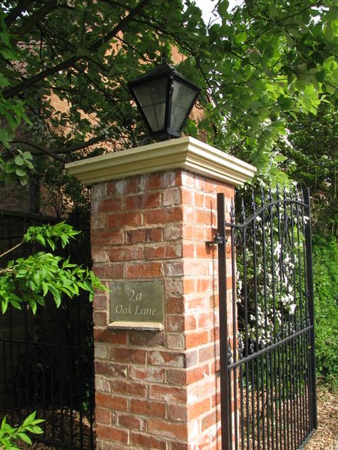 Brick Gate, Brick Pillars, Brick Driveway, Church Building Design, Garden Gate Design, Brick Columns, Driveway Entrance, Brick Fence, Brick Garden