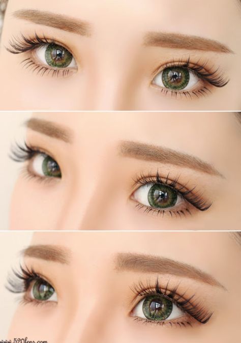 In Korea big eyes are seen as beautiful. Its not just about the shape of the eye its the pupil itself. Contacts are worn to enhace the natural glow of the pupil to make the eyes appear bigger. Asian Eyebrows, Korean Eyebrows, Fake Eyebrows, Straight Eyebrows, Eyebrow Trends, Straight Brows, Brown Eyebrows, Korean Hair Color, Korean Eye Makeup