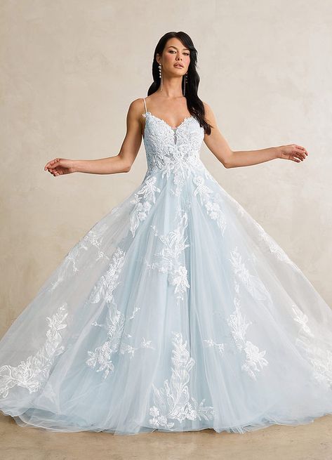 Pale Blue Wedding Dress Lace, Simple But Cute Wedding Dresses, Winter Wonderland Wedding Dress Gowns, Rainbow Wedding Dresses, Soft Blue Wedding Dress, Blue Wedding Dress Ballgown, Big Tulle Wedding Dress, Unique Wedding Dresses With Color, Light Blue And White Wedding Dress