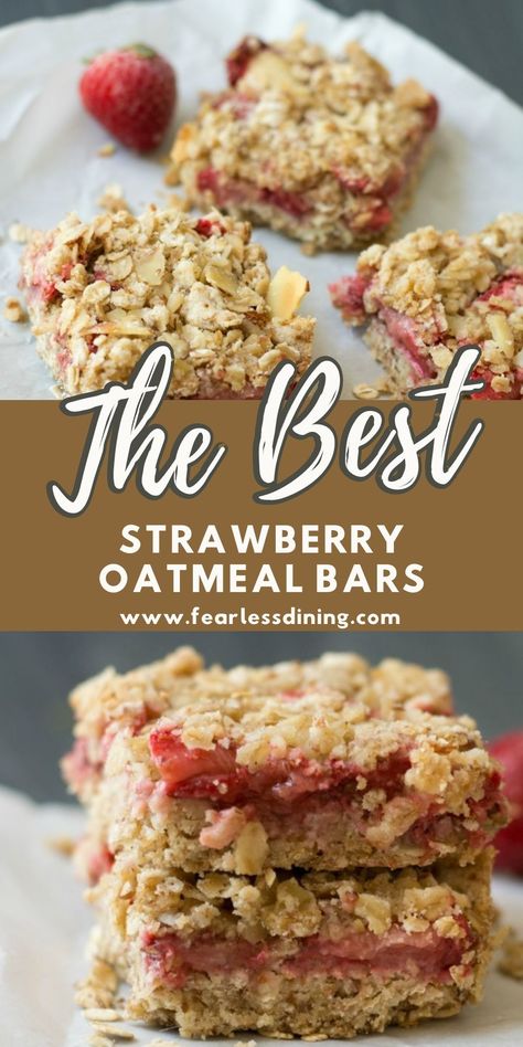 Oatmeal Bars Vegan, Strawberry Granola Bars, Rolled Oats Recipe, Strawberry Granola, Oatmeal Bars Recipes, Strawberry Oatmeal Bars, Quinoa Flour, Bar Desserts, Low Sugar Desserts