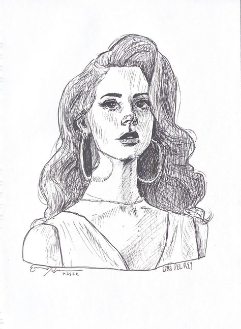 Classic Drawing Sketch, Lana Del Rey Drawing Reference, Lana Del Ray Drawing, Lana Drawing, Lana Del Rey Outline Drawing, Lana Del Rey Sketch Easy, Lana Del Rey Sketch, Lana Sketch, Lana Del Rey Drawing Sketches