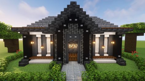 Minecraft Black House Ideas, Mincraft Idea Houses Emo, Mincraft Idea Houses Goth, Dark Aesthetic Minecraft Houses, Black House Minecraft, Black And White Minecraft House, Black Minecraft House, Minecraft Dark House, Deep Slate House Minecraft