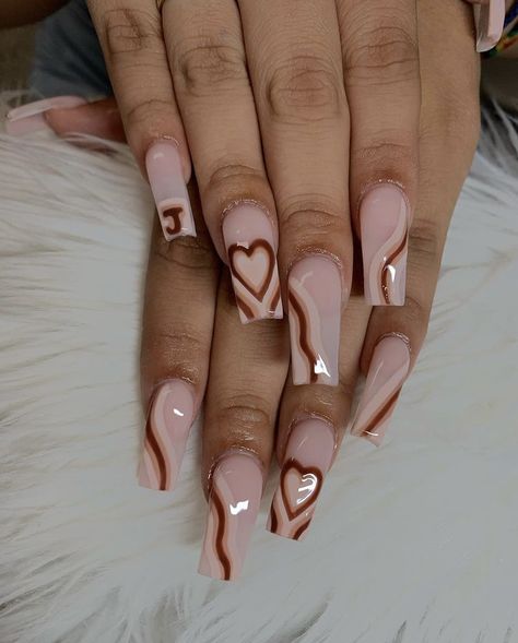 Farewell Nail Ideas, Brown White And Gold Nails, Ballerina Nails Designs, Brown Acrylic Nails, Acrylic Toe Nails, Fancy Nails Designs, Simple Gel Nails, Girly Acrylic Nails, Cute Acrylic Nail Designs