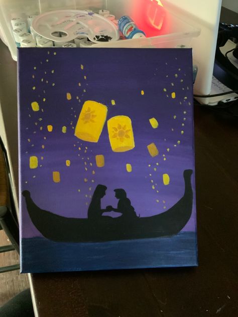 Rapunzel Painting, Disney Art Diy, Disney Canvas Paintings, Tangled Painting, Tangled Lanterns, I See The Light, Lantern Painting, Disney Canvas Art, Disney Canvas