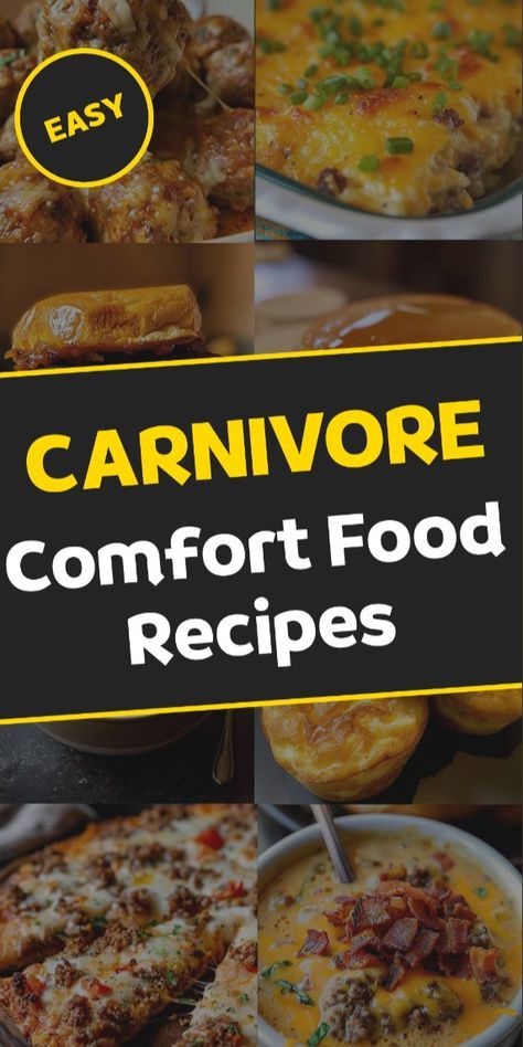 Best carnivore diet comfort food recipes! Tasty and easy to make recipes. Perfect for keto too! #Carnivore #Keto #CarnivoreRecipes Carnival Eats Recipes, Carnivore Dinner, Carnivore Diet Meal Plan, Best Comfort Food Recipes, Carnivore Diet Recipes, Caveman Diet Recipes, Carnivore Keto, Comforting Meals, Easy To Make Recipes