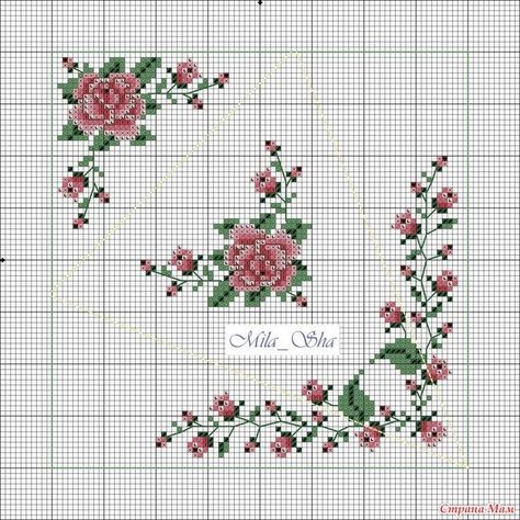 Cross Stitch Borders Corner, Rose Cross Stitch Pattern, Cross Stitch Border Pattern, Floral Cross Stitch Pattern, Cross Stitch Fonts, Cross Stitch Thread, Small Cross Stitch, Pola Kristik, Beautiful Cross Stitch