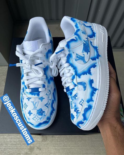 Cloudy LV Air Force 1 Custom Check more at https://danielcustoms.com/product/cloudy-lv-air-force-1-custom/ Lv Air Force 1, Nike Shoes Women Fashion, Custom Sneakers Diy, Af1 Custom, Anime Custom, Futuristic Shoes, Custom Af1, Custom Painted Shoes, Custom Shoes Diy