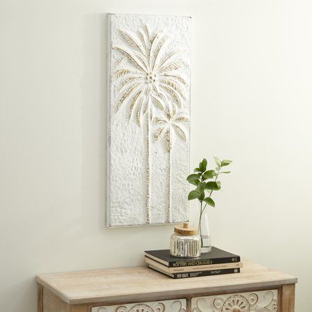 Metal Wall Flowers, Relief Art, Palm Tree Art, Eggshell White, Apartment Decoration, Botanical Wall Decor, Coastal Wall Decor, Tree Wall Decor, Metal Tree