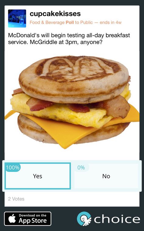 McDonald's will begin serving breakfast all day! Who's excited? #choice choiceapp.co #McGriddle Mcdonalds Mcgriddle, Keto Mcdonalds, Vegan Mcdonalds, Gluten Free Food List, Vegan Food List, Vegan Gluten Free Breakfast, Mcdonalds Breakfast, Vegan Fast Food, Bacon Egg And Cheese