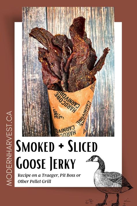 Goose Jerky Recipe Smoked, Duck Jerky Recipes Smoker, Goose Jerky Marinade, Goose Jerky Recipe Dehydrator, Jerky Recipes Smoker, Duck Jerky Recipes, Goose Jerky Recipe, Peppered Jerky Recipe, Goose Jerky