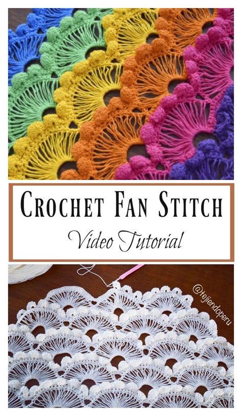 Crochet Fan Stitch, Crochet Fan, Crochet Stitches Free, Beginners Crochet, Crochet Stitches Video, Crochet Lessons, Stitch Ideas, Tutorial Crochet, Stitch Crochet