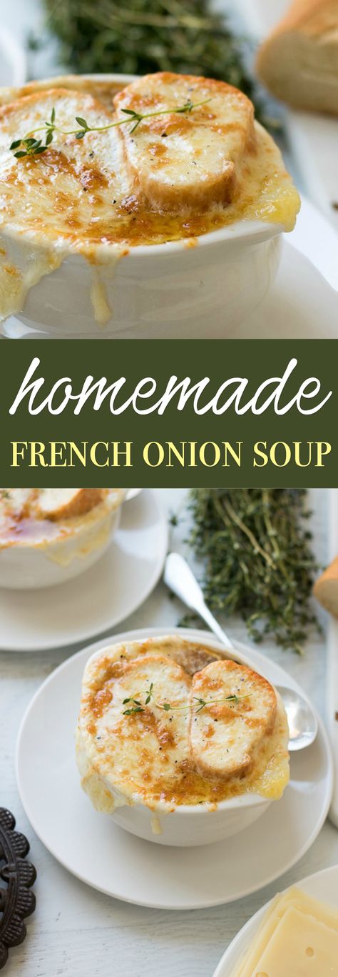 Cheesy Croutons, Garden In The Kitchen, Homemade French Onion Soup, Best French Onion Soup, Classic French Onion Soup, Baguette Bread, French Onion Soup Recipe, Onion Soup Recipes, French Baguette