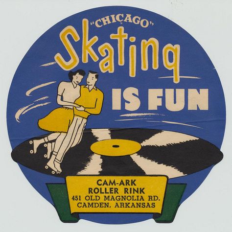 vintage roller rink logo: Cam-Ark Roller Rink - Camden, Arkansas Roller Skating Rink, Skating Pictures, Roller Skates Vintage, Roller Rink, Vintage Skate, Roller Skaters, Retro Graphics, Roller Derby, Poster Retro