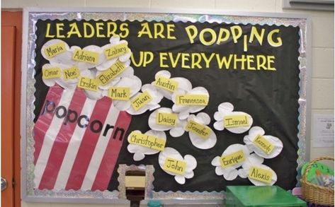 Counseling Bulletin Boards, Popcorn Theme, Church Bulletin Boards, Info Board, Leader In Me, Classroom Bulletin Boards, School Bulletin Boards, Student Council, Classroom Displays