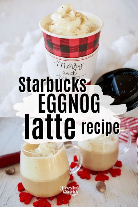 Chi Latte Recipe, Eggnog Frappuccino, Warm Eggnog, Holiday Hot Drinks, Eggnog Latte Recipe, Holiday Coffee Drinks, Christmas Drink Recipes, Espresso Drink Recipes, Starbucks Frappuccino Recipe