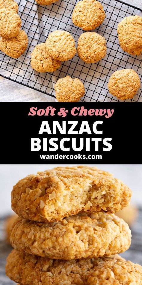 Easy Oat Biscuit Recipe, Anzac Biscuits Chewy, Oat Biscuits Recipe, Oat Biscuit Recipe, Self Raising Flour, Anzac Biscuits, Quick Oats, Golden Syrup, Biscuit Recipe