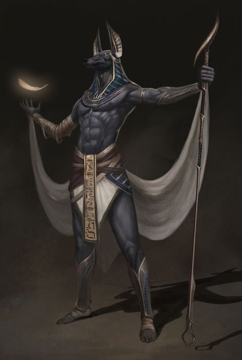 Anubis is the protector of the gates to the Underworld, Osiris replaced him as the god of the dead. He looks like a man with the head of a jackal (a scavenging and hunting animal, native to Africa, that is somewhat closely related to wolves). Ancient Egypt Starověký Egypt, Egypt Concept Art, Ancient Egypt Gods, Anubis Tattoo, Egypt Tattoo, Gods Of Egypt, Ancient Egyptian Gods, Ancient Egypt Art, Egyptian Tattoo