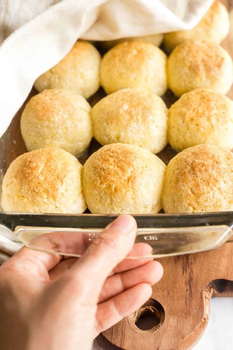 Soft, tender and fluffy, these gluten-free dinner rolls are super easy to make, come out perfect every single time, and are also dairy-free, but nobody would know! Make these yeast bread rolls for your Thanksgiving dinner, holiday gathering, or anytime you want to tear into a warm, homemade roll! Great with butter, olive oil, or even on their own! | gluten free dinner roll | gluten free bread recipes | fluffy bread rolls | soft gluten free rolls | thanksgiving recipes | holiday recipes Gluten Free Dinner Rolls Recipe, Gluten Free Yeast Rolls, Fluffy Bread Rolls, Rolls Thanksgiving, Gluten Free Bread Recipes, Gluten Free Dinner Rolls, Yeast Bread Rolls, Gluten Free Rolls, Fluffy Bread