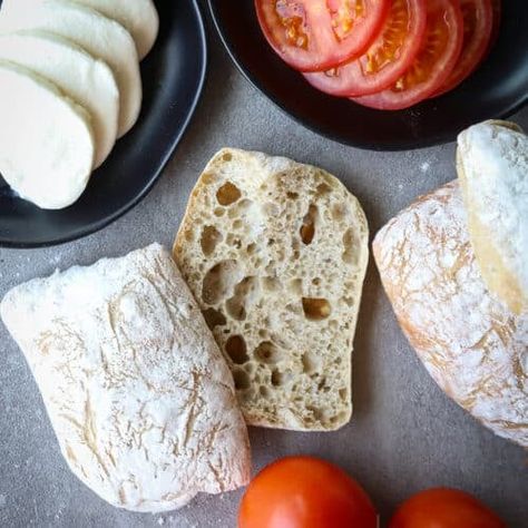 No-Knead Homemade Ciabatta Rolls (Overnight) - A Red Spatula No Knead Ciabatta Bread Recipe, Ciabatta Recipe, Homemade Ciabatta, Sprouted Wheat Bread, Ciabatta Bread Recipe, Ciabatta Rolls, Artisan Rolls, Whole Wheat Pizza, Open Faced Sandwich