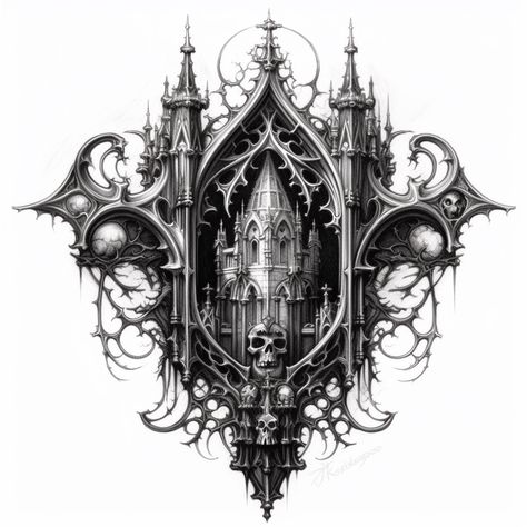 Gothic Architecture Tattoo, Cathedral Tattoo, Church Tattoo, Portfolio Drawings, Chest Tattoo Ideas, Atrium Design, Castle Tattoo, Medieval Tattoo, Upper Back Tattoos