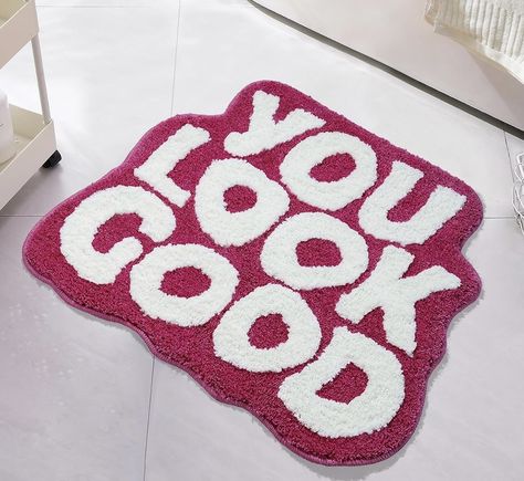 The funny bath mat with the color of hot pink lends a beautiful and brilliant preppy decor element to your bathroom. The you look good bathroom rugs available to meet your different needs,It’s also aesthetic bath rug. The pink cute you look good rug can be used for apartment decor bathroom doormat, laundry room, kid’s bedroom, living room, kitchen sink as area rug and floor rug. Preppy Bathroom Decor, Preppy Bathroom, Hot Pink Bathroom, Pink Bathroom Rugs, Pink Bath Mat, Cute Bathroom, Cute Bath Mats, Funky Rugs, Pink Baths