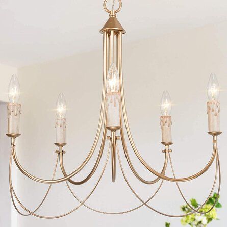 Everly Quinn Gold French Country Chandeliers For Dining Rooms, 5-Light Modern Pendant Light Fixtures With Elegant Arms For Bedroom, Living Room, D 23.5"X H 22" | Wayfair Gold Chandeliers Dining Room, French Country Chandelier, Dining Room Chandelier Modern, Gold Light Fixture, Country Chandelier, Modern Lighting Chandeliers, Dining Room Light Fixtures, Elegant Chandeliers, Pendant Fixture