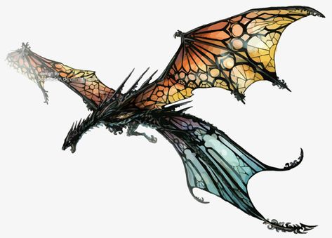 Dragon Wrapped Around, Fantasy Dragon Concept Art, Dragon Design Ideas, Dragon With Butterfly Wings, Stained Glass Dragon, Fantasy Dragon Art, Glass Dragon, Butterfly Dragon, Fantasy Beasts