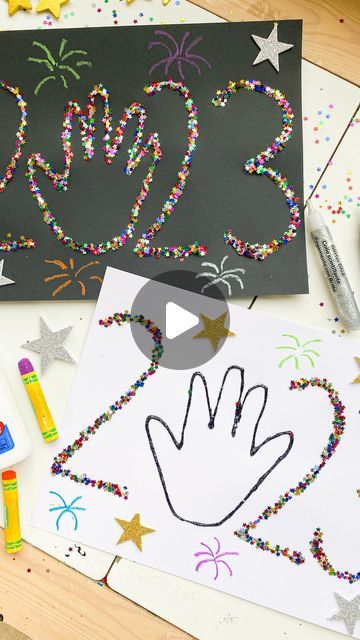 Deena Keller on Instagram: "New Years Handprint Craft🎉 follow @abcdeelearning for more kids ideas ! Comment NEW YEARS to get my newly updated new years printables and templates sent to your messages ⭐️" Nye Craft, Nye Activities, New Years Printables, Noon Years Eve, New Years Craft, News Years Crafts For Kids, New Years Crafts, New Year's Eve Crafts, Kids New Years Eve