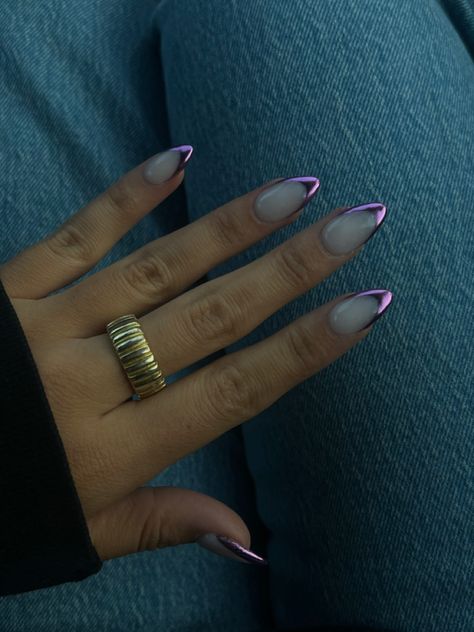 Silver Tip Nails, Acrylic Nails Chrome, Black And Purple Nails, Purple And Silver Nails, Purple Chrome Nails, Dark Purple Nails, Plum Nails, Purple Acrylic Nails, Chrome Nails Designs