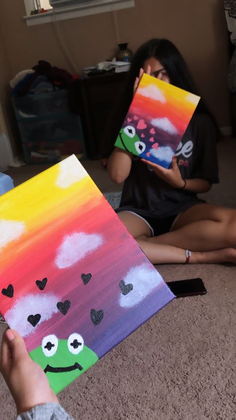 Friend Paintings Together, Best Friend Painting Ideas Canvases Easy, Matching Painting Ideas For Best Friends, Easy Paintings For Friends, Things To Paint With Your Best Friend, Bsf Painting Ideas On Canvas, Cute Best Friend Paintings, Easy Canvas Painting Ideas For Couples, Painting Ideas For A Friend