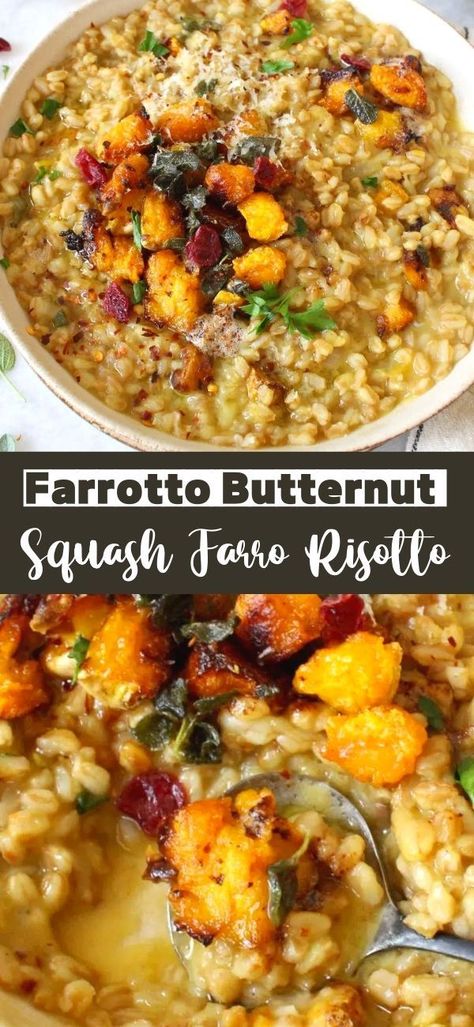 Butternut Squash Farro, Butternut Risotto, Risotto Dinner, Roasted Butternut Squash Cubes, Farro Risotto, Sage Brown Butter, Farro Recipes, Butternut Squash Cubes, Butternut Squash Risotto