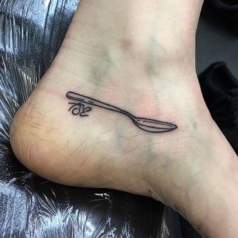 Small Spoon Tattoo Ideas, Wooden Spoon Tattoo, Teaspoon Tattoo, Spoon Tattoo Ideas, Spoon Theory Tattoo, Spoon Tattoo, Sugar Tattoo, Knife Tattoo, Brand Ideas