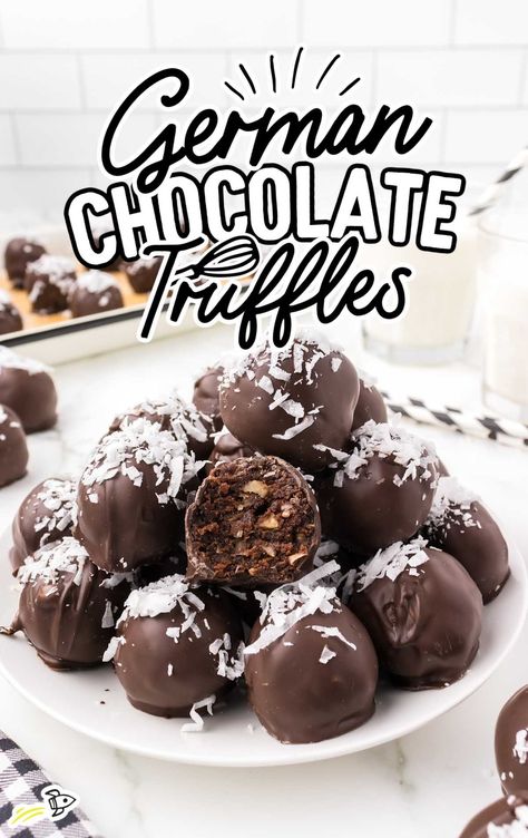 German Chocolate Truffles - Spaceships and Laser Beams German Chocolate Fudge, Choc Truffles, Homemade German Chocolate Cake, German Candy, Petite Fours, Cake Coconut, Choc Cake, German Chocolate Cake Mix, Xmas Baking