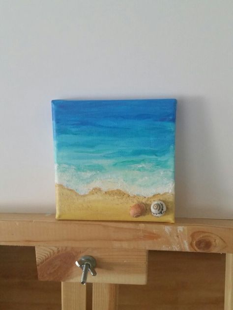 Beach painting on mini canvas Beach Small Canvas Painting, Mini Canvas Art Ocean, Beach Mini Canvas Painting, Mini Canvas Art Beach, Mini Beach Paintings, Miniature Canvas Painting, Painting On Mini Canvas, Beach Canvas Paintings, Ocean Art Painting