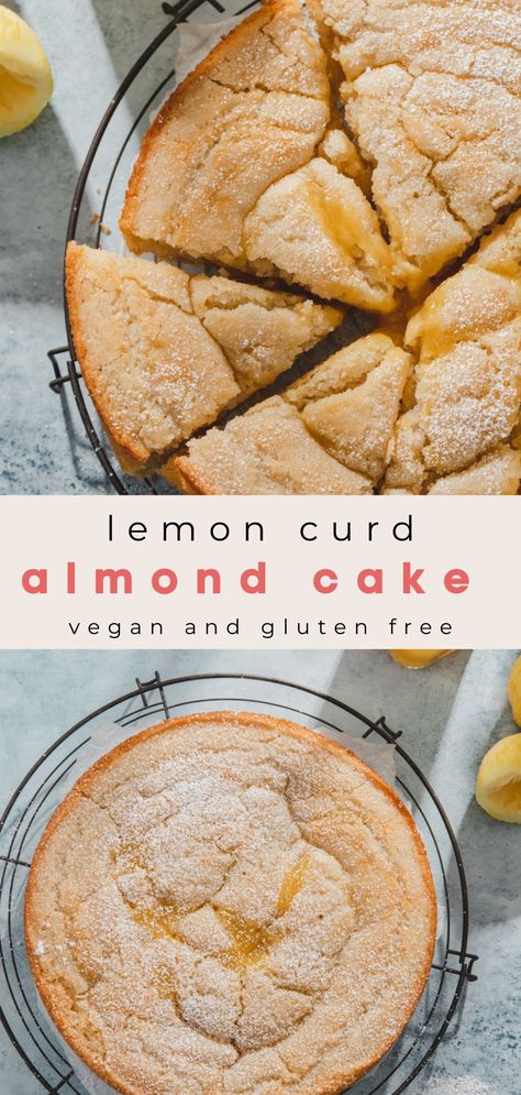 Vegan Lemon Curd, Curd Cake, Lemon Curd Cake, Vegan Baking Recipes, Cake Vegan, Desserts Vegan, Almond Cake, Gf Desserts, Vegan Gluten Free Recipes