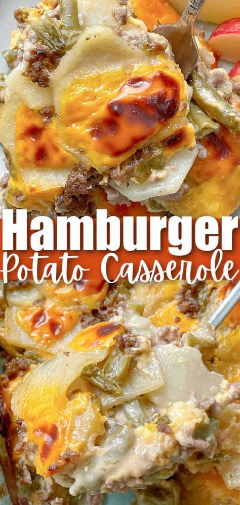 Crockpot Hamburger Potato Casserole, Hamburger Potato Casserole Recipes, Ground Beef And Green Beans, Potatoes With Ground Beef, Beef And Green Beans, Best Hamburger Casserole Recipes, Beef Potato Casserole, Cozy Casseroles, Hamburger Meat Casseroles