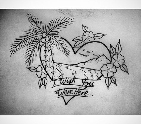 Memorial Beach Tattoo, Beach Heart Tattoo, Beach Life Tattoo, Beach Palm Tree Tattoo, Beach Themed Tattoos For Women, Tree Tattoo Side, Tattoo Side, Blossom Tree Tattoo, Tattoo Painting